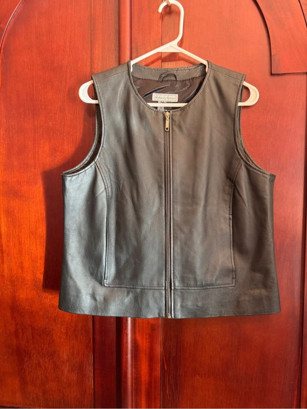 Vintage Stephanie Andrews Black Leather Zip Front Vest Large 90s